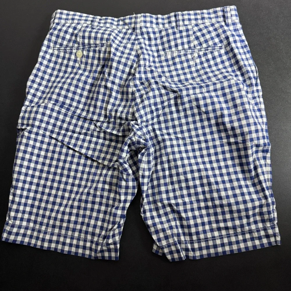 Polo Ralph Lauren Sheffield Shorts Mens 35 Blue White Gingham Flat Front Cotton